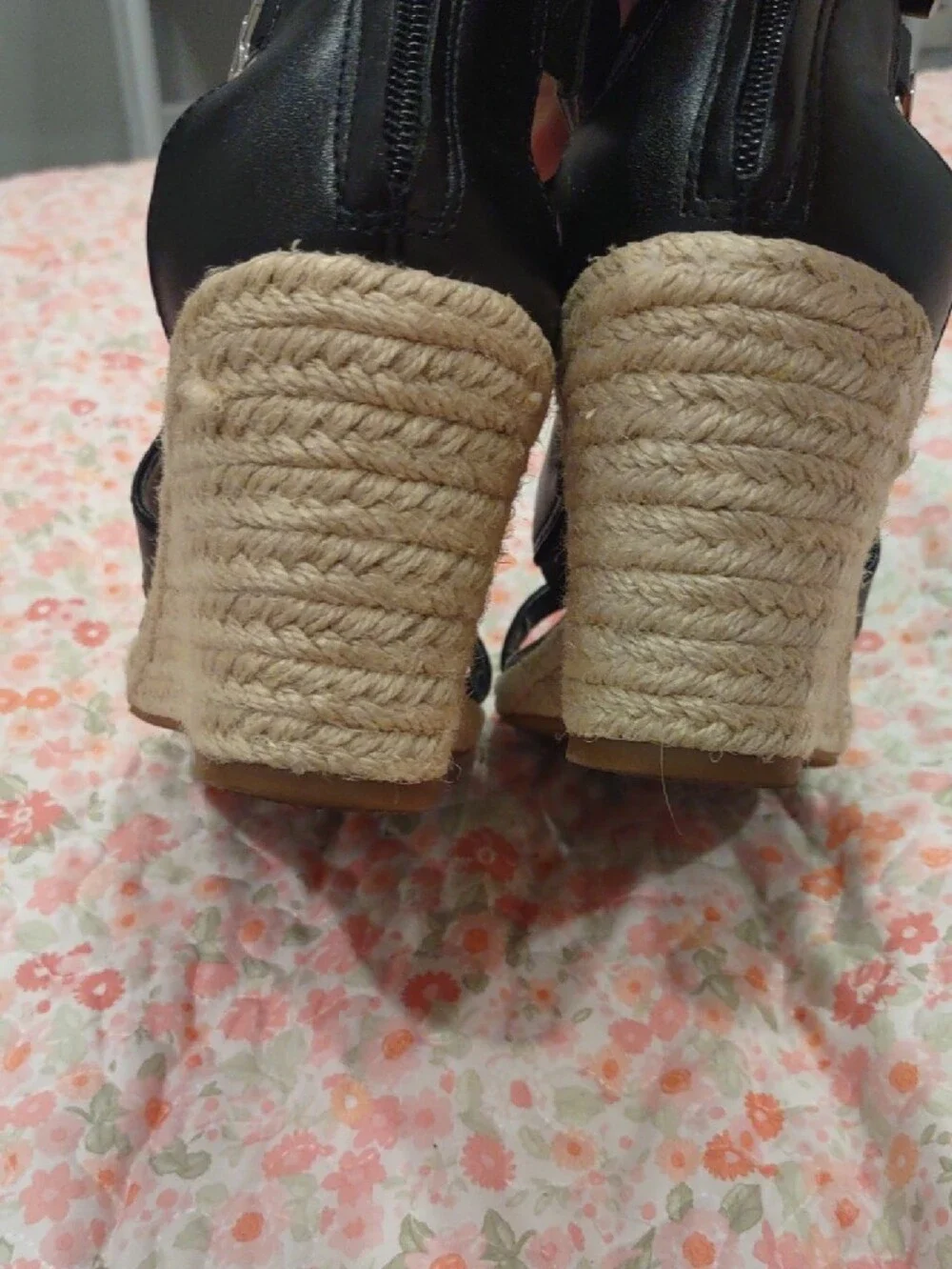 Calvin Klein Black Crisscross Wedge Sandals with Espadrille Heel